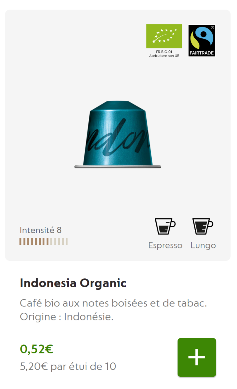visuel de la capsule indonesia organic Nespresso