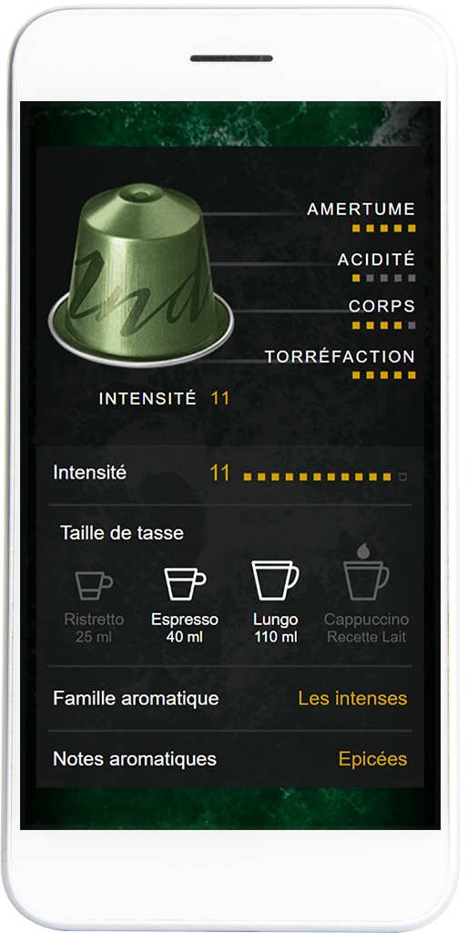 Affichage mobile de la fiche produit du cafe india nespresso