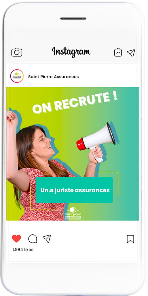 publication instagram recrutement juriste Saint-Pierre Assurances